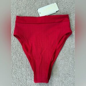 NEW - L*Space - Pointelle Ribbed Frenchi Bitsy Bikini Bottom - LIPSTICK RED